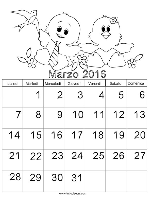 Calendario 2016 da colorare – Marzo